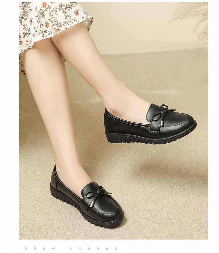 EGCHI Women's Shoes, Commuter Style, Top-Grain Leather Slip-On Loafers, White-Collar Work And Casual Shoes for Mothers, H77012, Black, Size 40 12