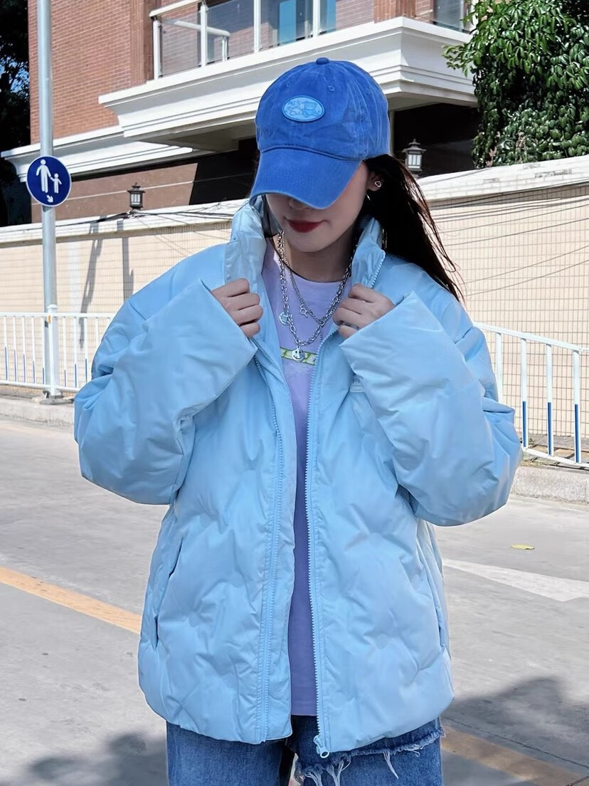 fpa羽绒服fpa 浅蓝色压印菱格羽绒服 国潮牌冬季加厚短款情侣羽绒衣