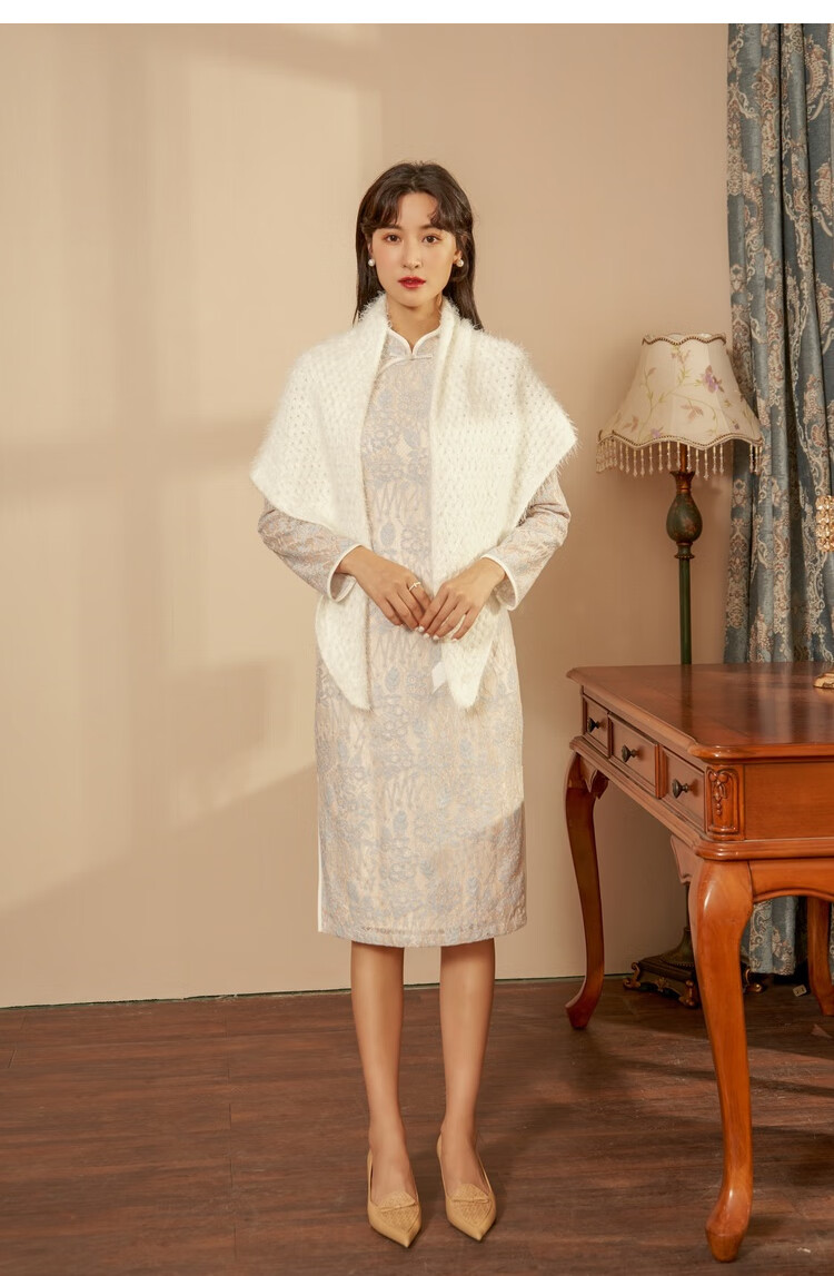 固执2020秋冬新款复古旗袍连衣裙 浅蓝 165/84a/m