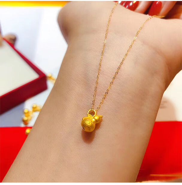 传承古法手工定制礼结婚订婚三金礼葫芦吊坠配055克18k黄金项链1套