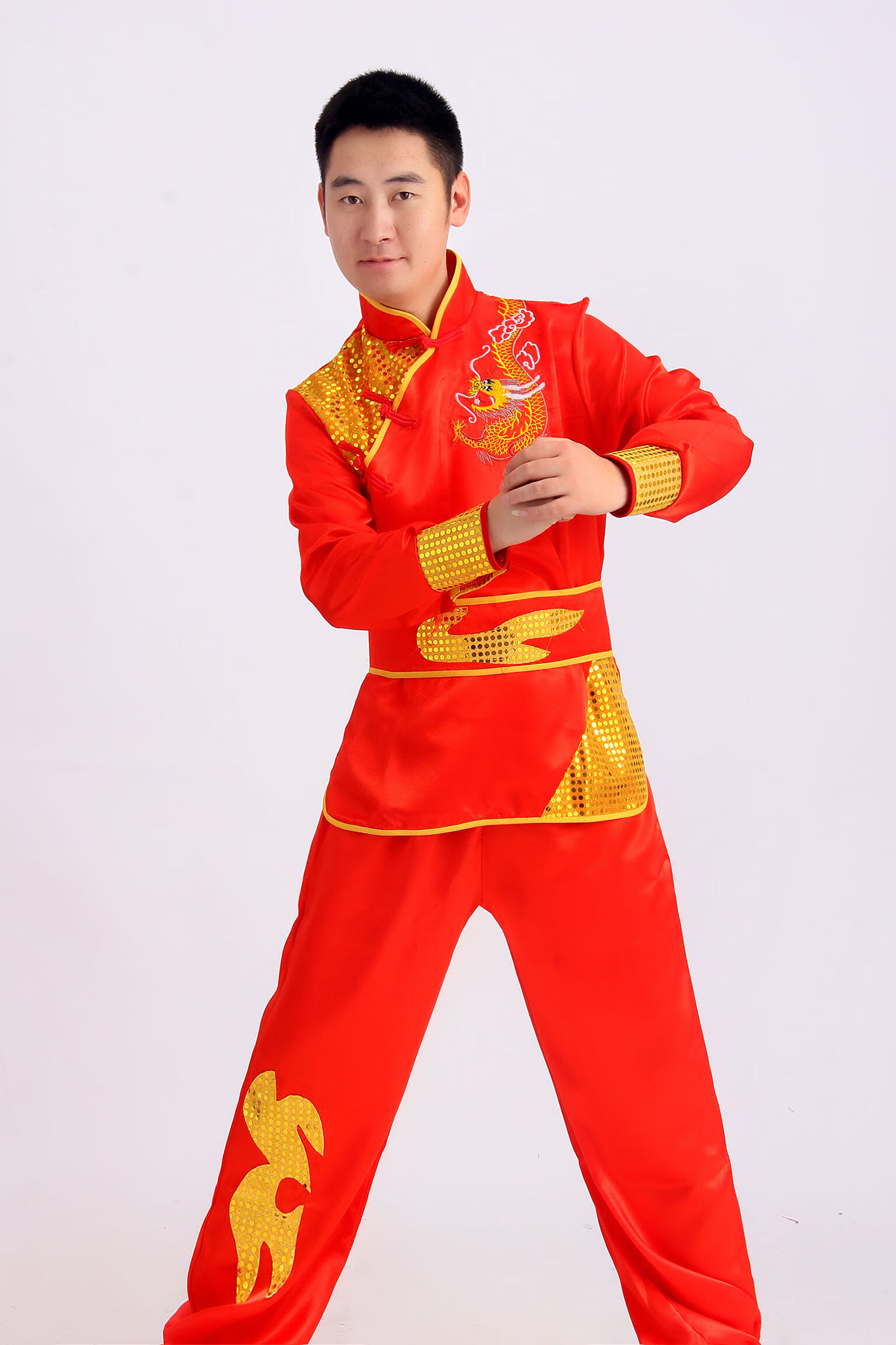 普戈斯男秧歌表演服打鼓服腰鼓演出服装新款现代锣鼓服打鼓服装男舞龙