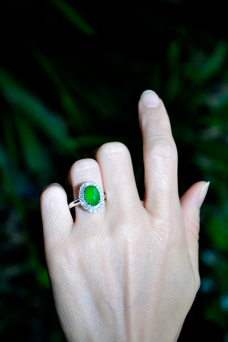 钻石彩宝帝王绿翡翠玉指环 收藏珠宝 010# 高冰帝王绿翡翠戒指【图片