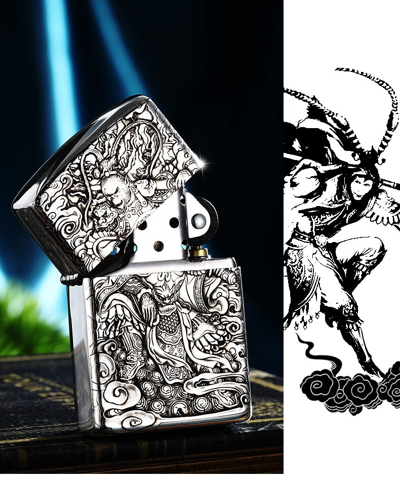 纯银zippo打火机齐天大圣鬼王浮雕官方收藏级送礼男士zp 纯银盔甲版