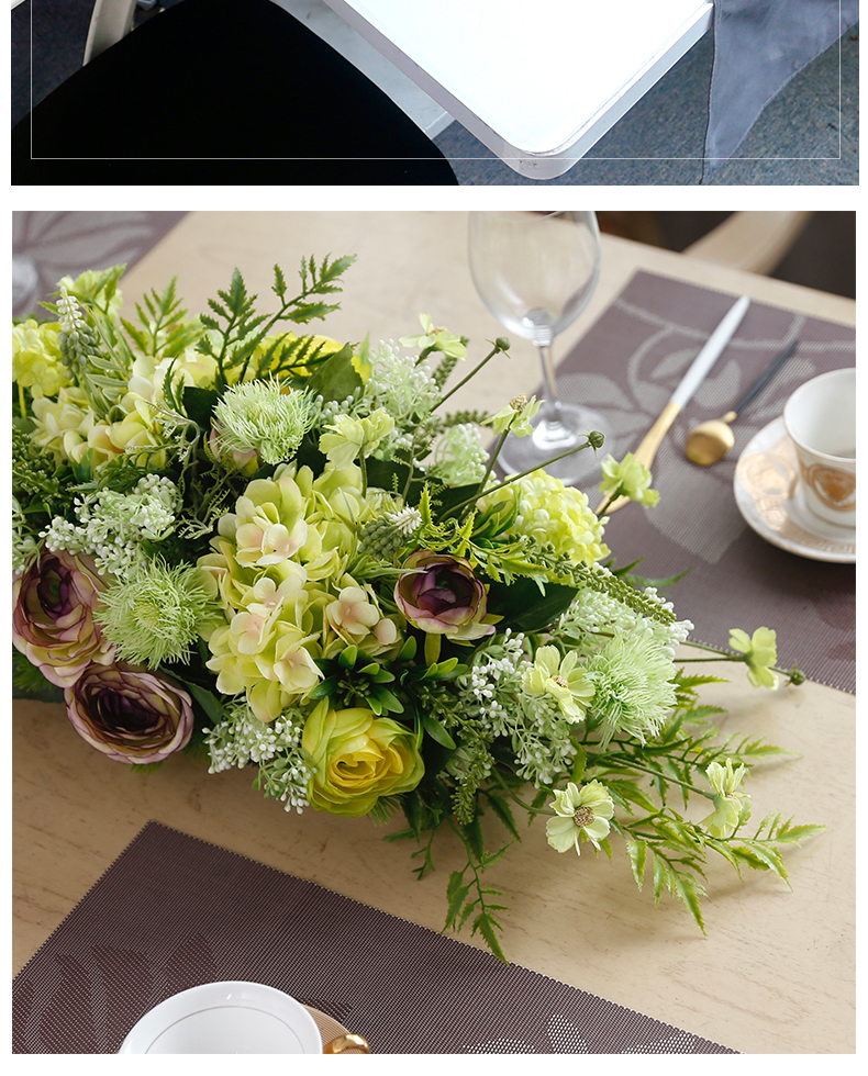 野派餐桌花摆花长桌装饰花桌面假花仿真花摆设酒店西餐厅高端花艺摆件