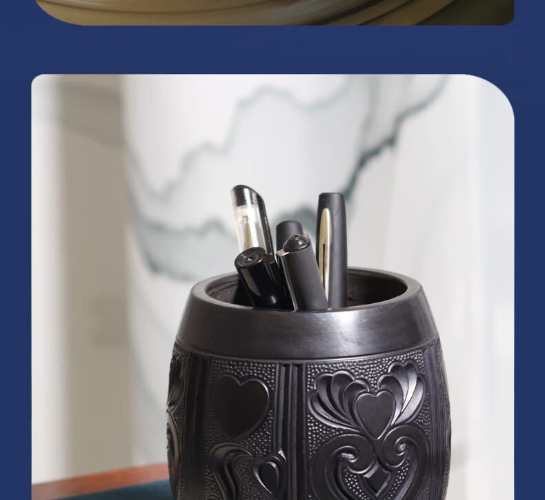 华夏记忆山东非遗文创龙山黑陶工艺品实用装饰笔筒摆件书桌办公室书房