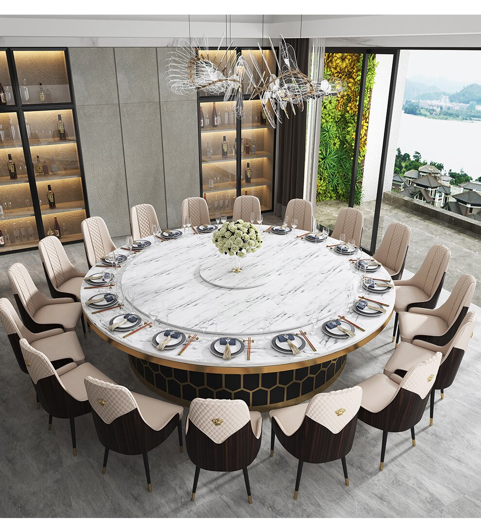郑顺大理石酒店电动旋转大圆桌高端会所公司食堂聚餐大餐桌12人16人20