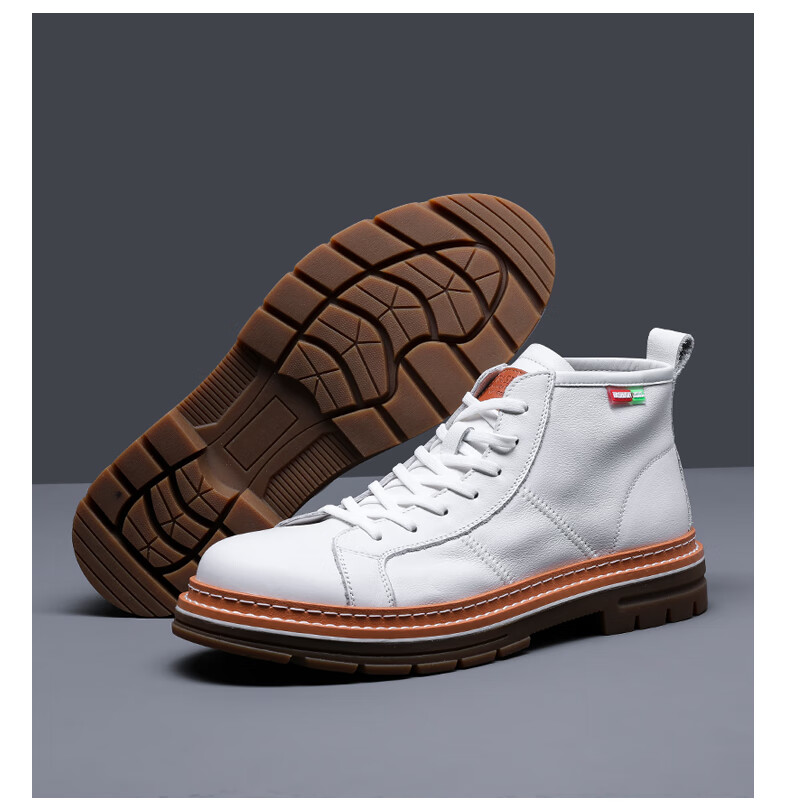 品牌高帮鞋男2020秋季新款透气小白鞋真皮马丁靴休闲板鞋潮流百搭鞋子