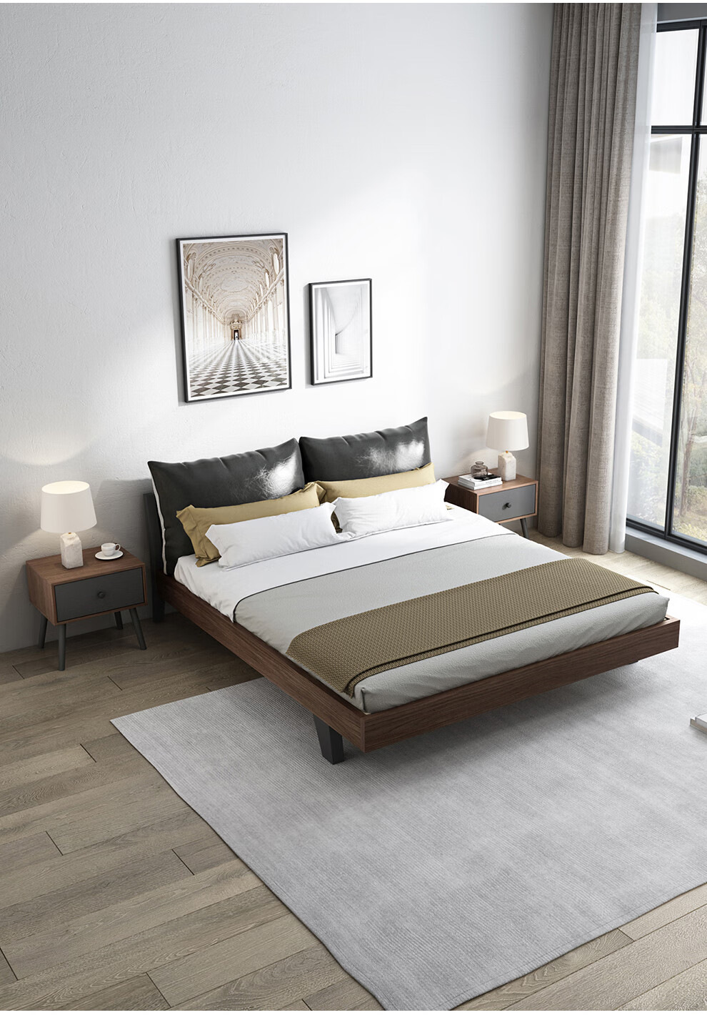 爱卡屋床 实木床 北欧风主卧大床 1.8米简约现代双人橡木原木色1.