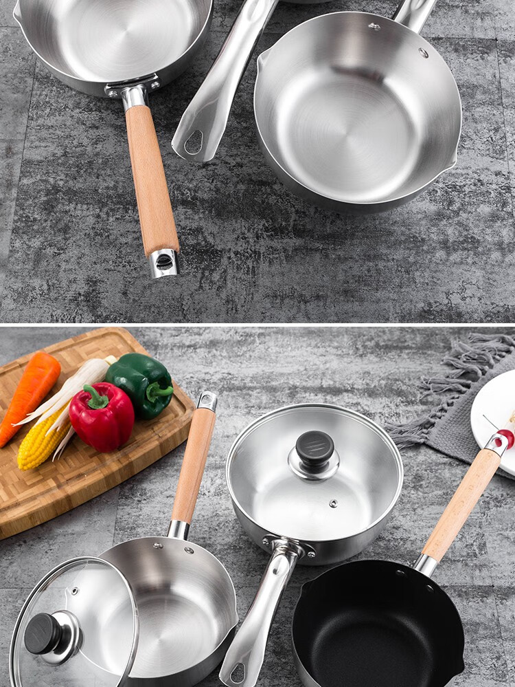 不锈钢雪平锅日式奶锅不粘锅汤锅煮粥煮面烫粉锅单柄锅马勺商用锅 430