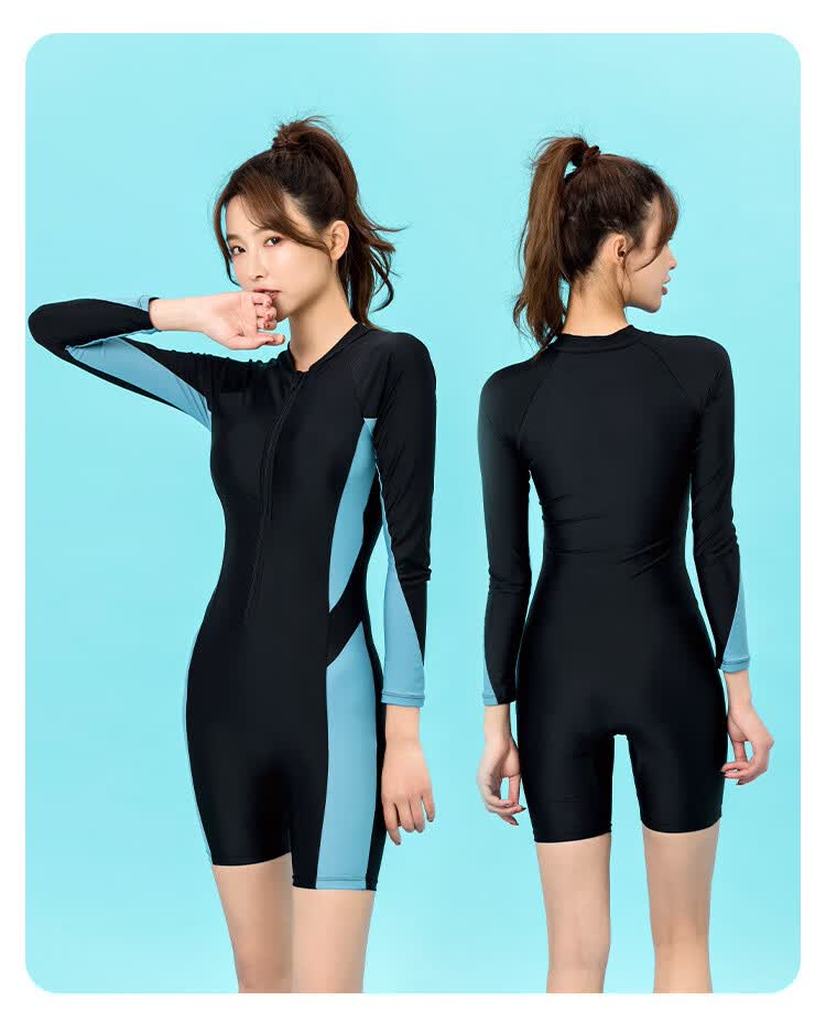 少女时尚网红ins泳衣女生连体平角保守潜水服运动中学生大码泳装温泉