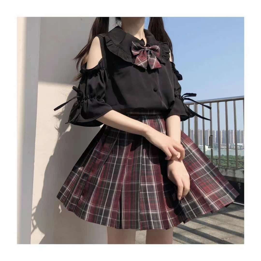 oiuo日系jk制服衬衫女学院风洛丽塔内搭喇叭袖娃娃领露肩长袖宽松上衣