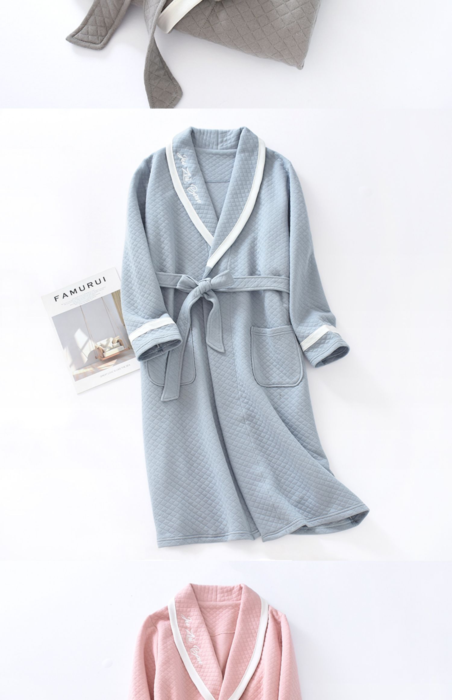 新品日式睡袍情侣秋冬季纯棉空气棉男士加厚夹棉浴袍学生长款睡衣女春