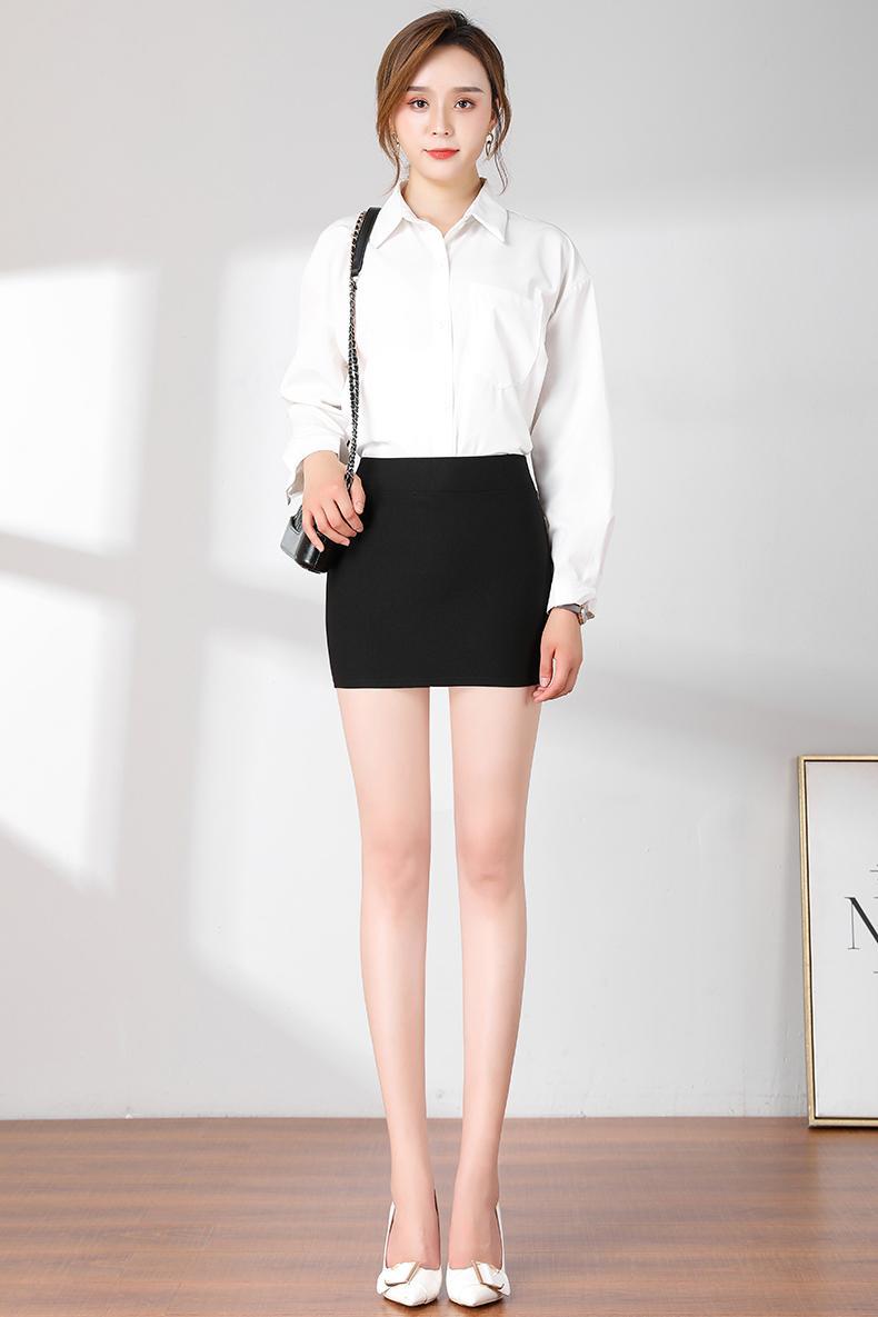 黑泽玲黑色职业包臀裙女高腰短裙工装工作半身裙弹力一步裙矮小个子包