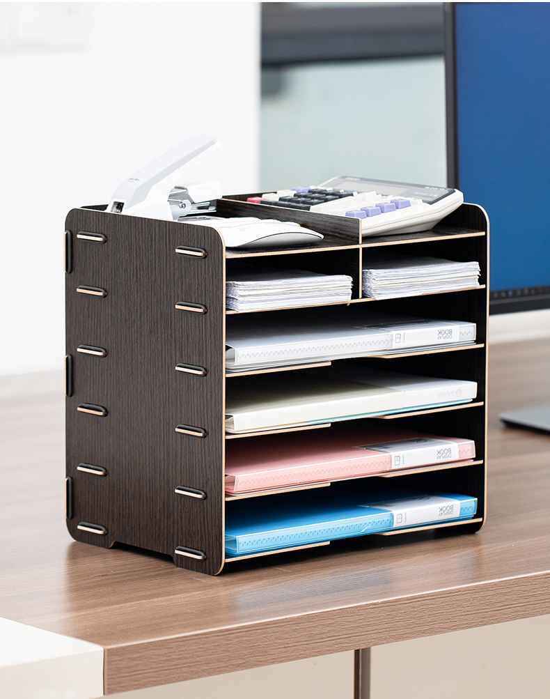 丽珑 文件夹架文件架办公桌文件架文件架子多层文件栏文件座 黑檀色