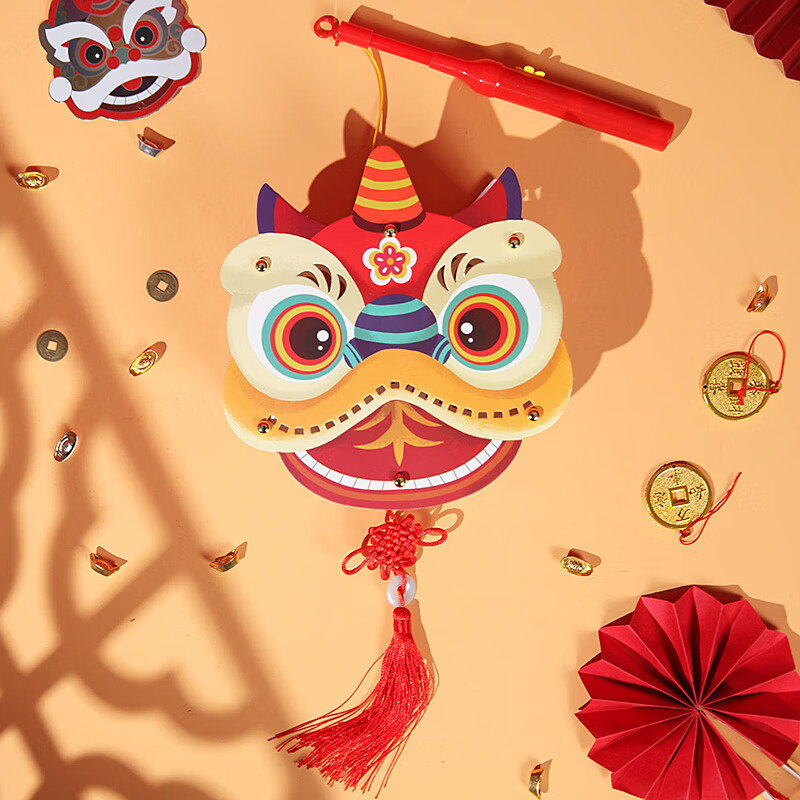 中秋节手工diy舞狮灯笼 儿童diy手工灯笼发光七夕中秋节手提花灯老虎