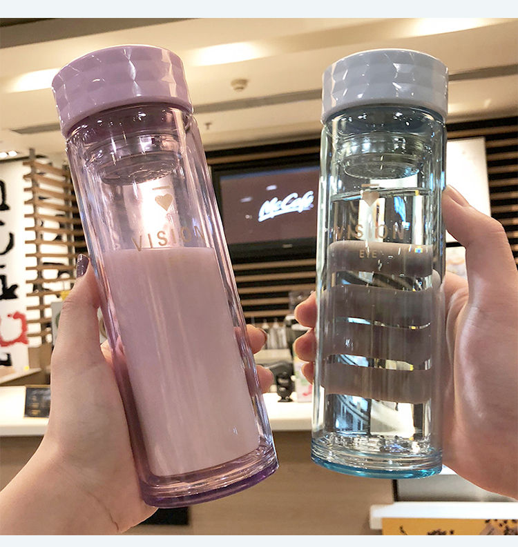 特百惠商场同款双层玻璃杯女茶杯便携网红水杯创意潮流可爱杯子ins