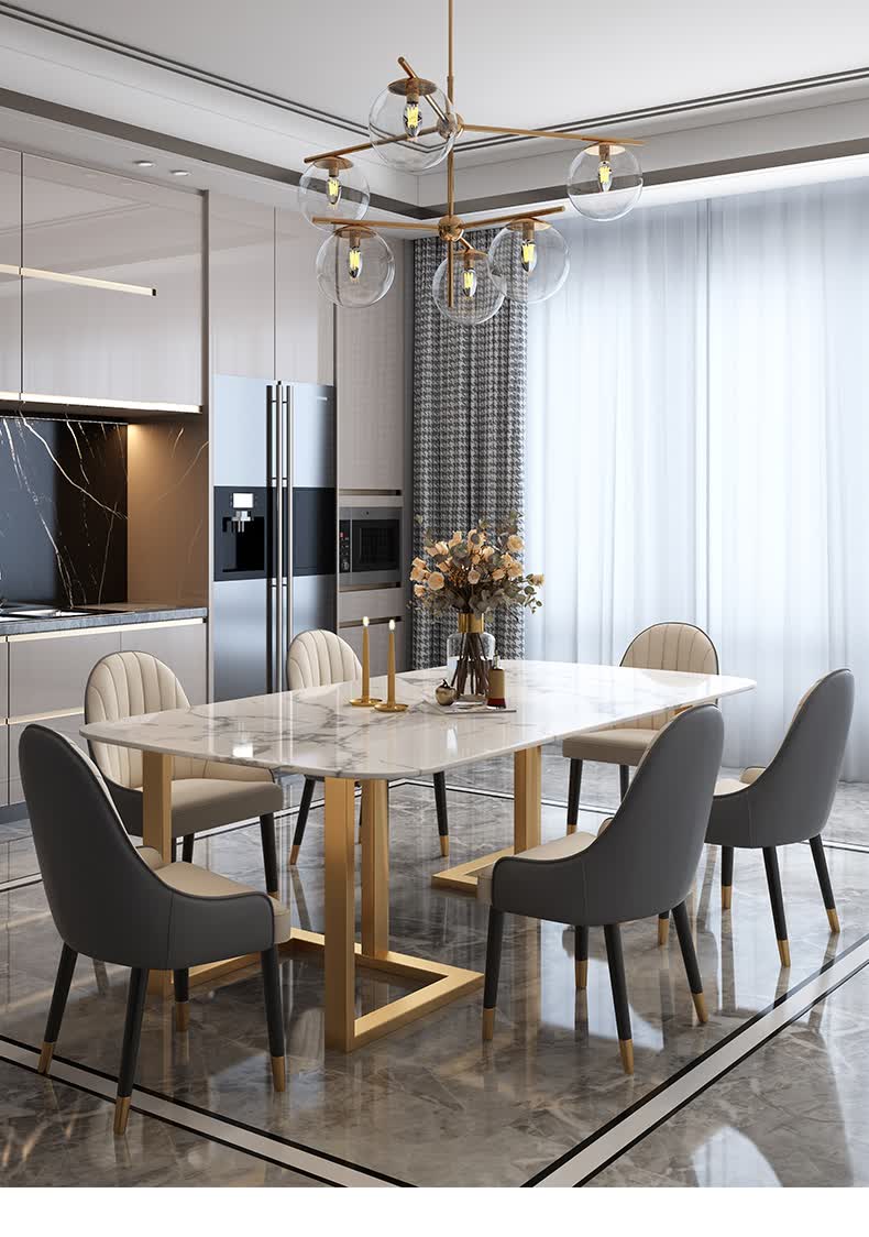 烁皇餐桌轻奢餐桌意式大理石餐桌椅组合后现代简约大理石家用大小户型