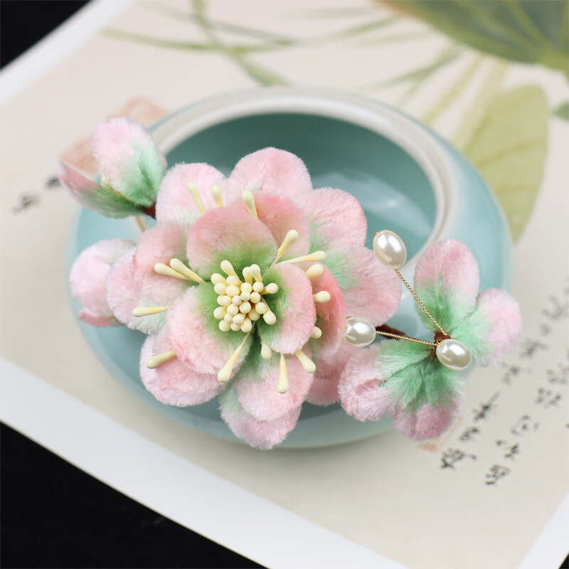 非遗diy绒花材料包免劈丝蚕丝线古风发簪汉服配饰头饰手工教程杜鹃