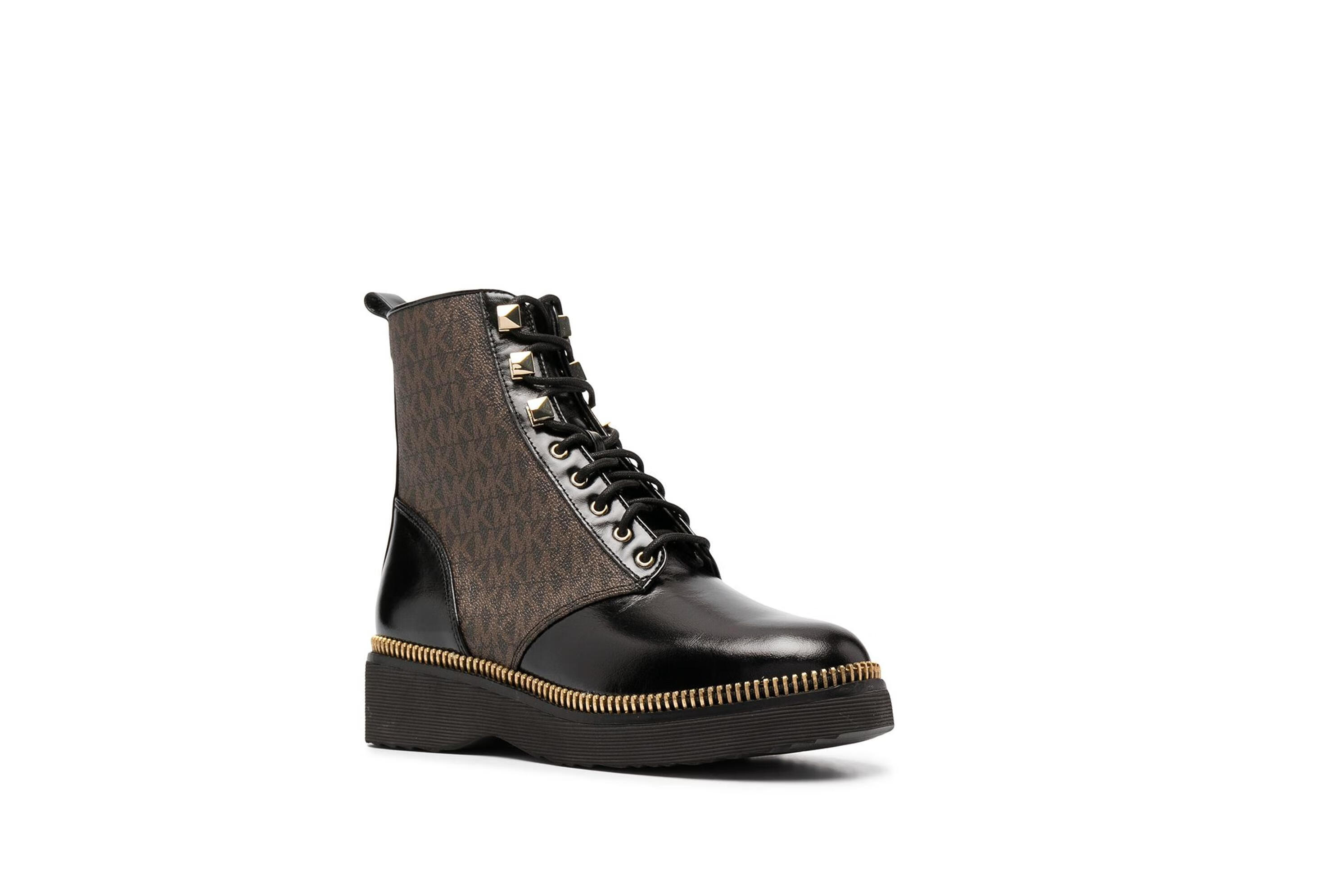 michael michael kors 20秋冬女士logo印花系带短靴 黑色 us8,5【图片