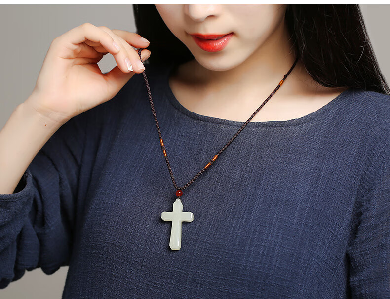 【官方旗舰】和田玉十字架挂件男女款玉石吊坠项链天然白玉玉佩情侣玉