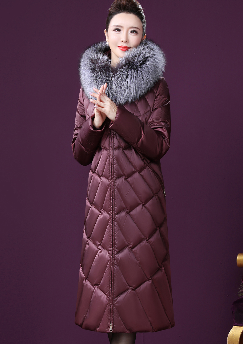 王小鸭羽绒服女中长款2020冬新款韩版宽松狐狸毛领连帽白鸭绒外套