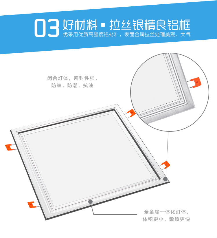 led卡簧卡扣嵌入式平板灯厨房吸顶格栅灯石膏板弹簧x300x450x600x1200