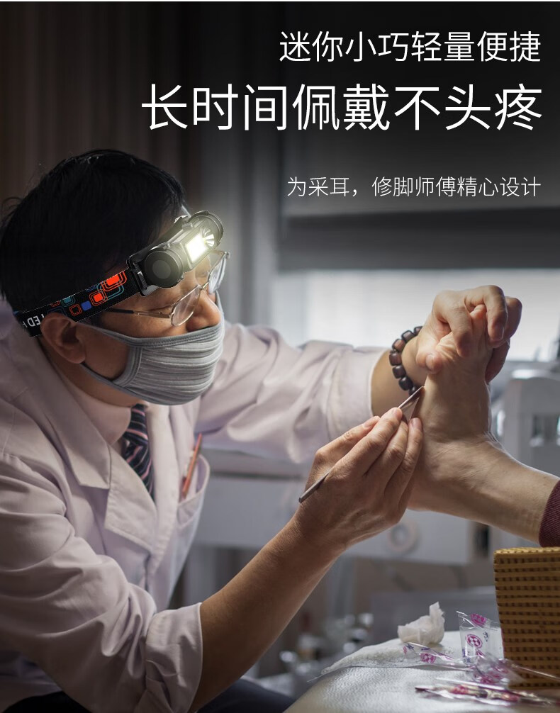 【官方自营旗舰店】采耳头灯聚光修脚师专用挖耳掏耳朵充电头戴式工作