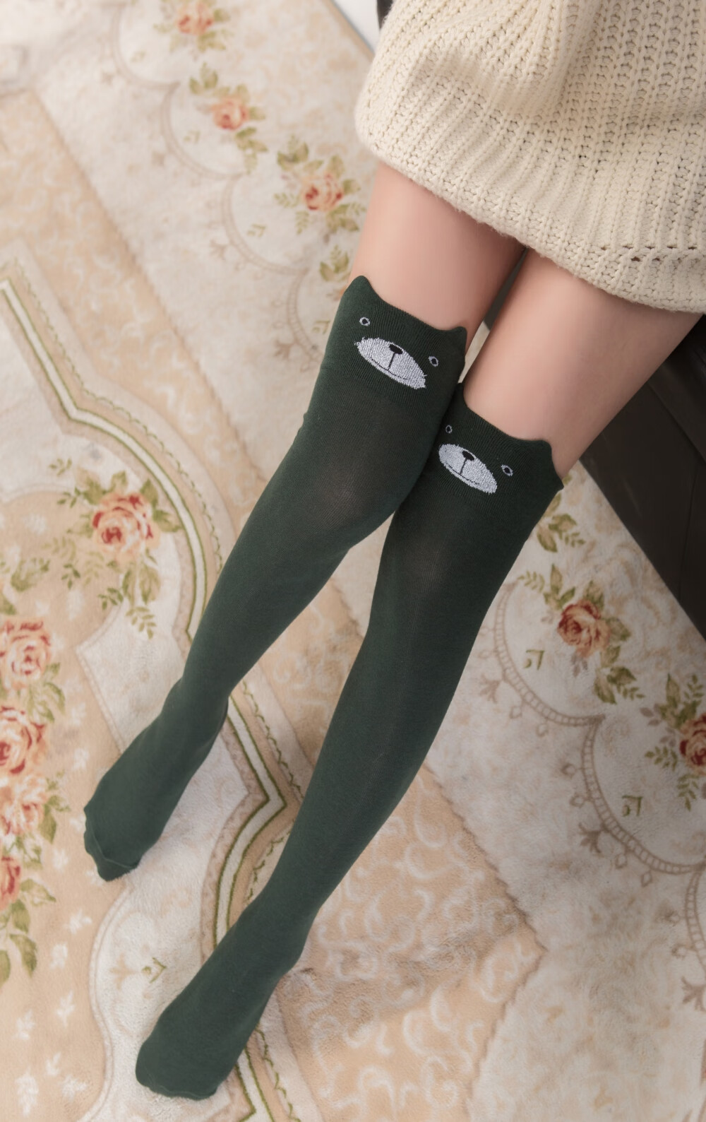 革斤威新品1双装过膝袜长筒袜长袜子可爱袜子立体耳朵卡通袜女士纯棉