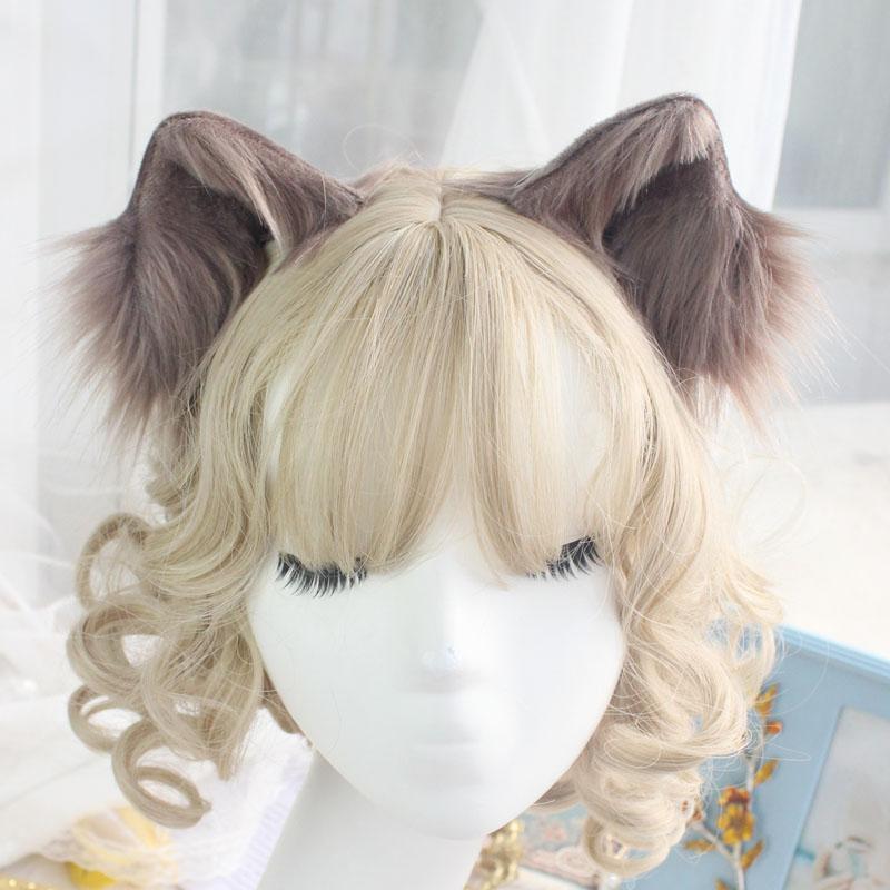 猫耳cos仿真兽耳猫耳边夹kc可爱毛绒耳朵ita动物特色发箍纯白色边夹一