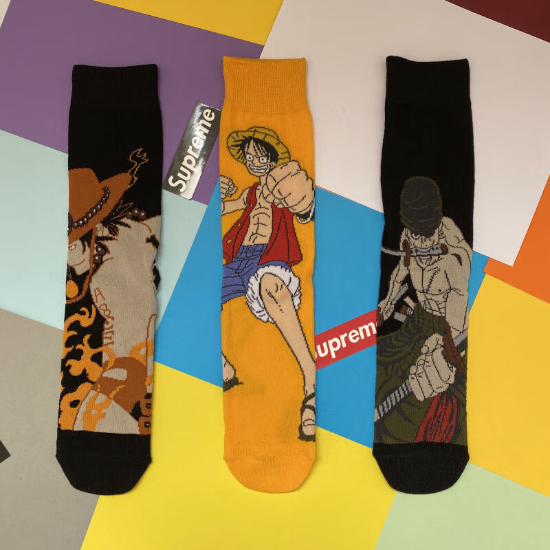 日系ins动漫海贼王人物男女棉袜子原创百搭四季潮流个性中长筒袜十5