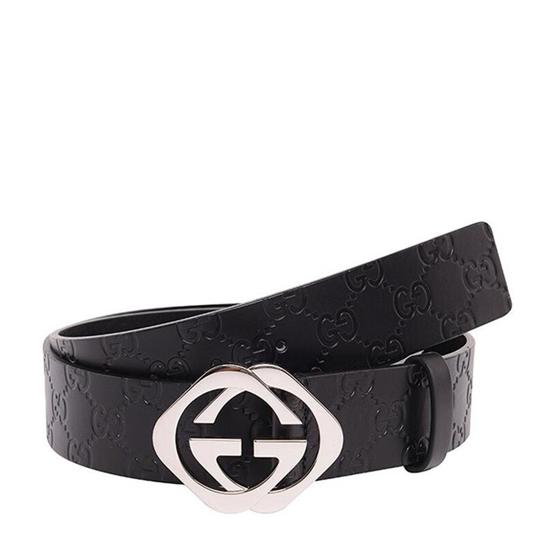 古驰(gucci) 牛皮男式双g复古logo扣腰带代购 黑色 85