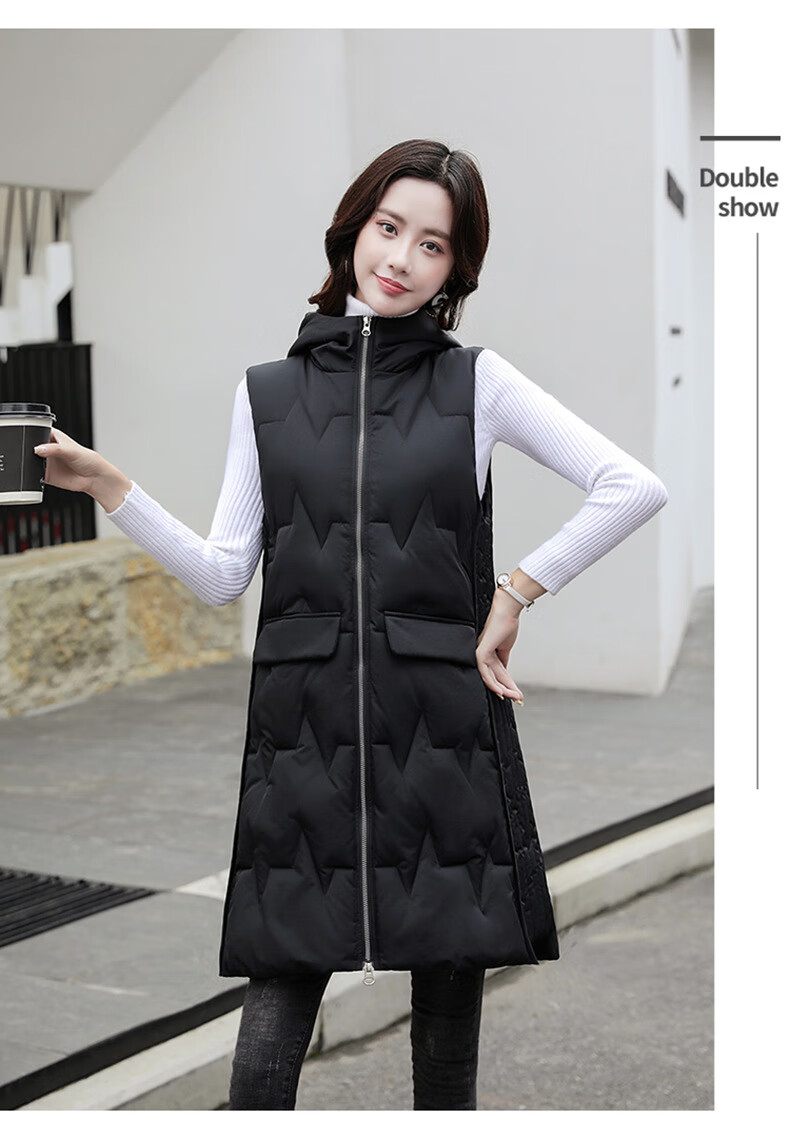 鸭鸭(yaya)羽绒马甲女2020秋冬季新款韩版显瘦连帽长款时尚马夹羽绒