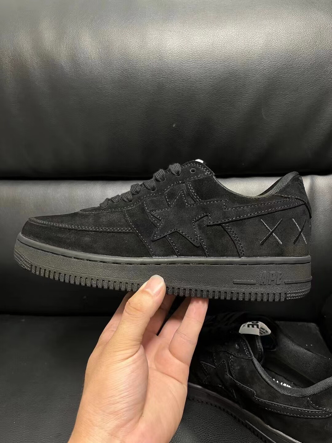 bapesta鞋子kaws联名流星漆皮年经典拼色男女情侣低帮休闲板鞋 黑色