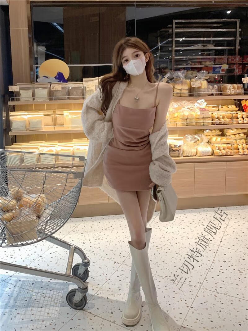 【官方旗舰】少女凯拉~时尚休闲套装女针织外套上衣秋季开叉吊带