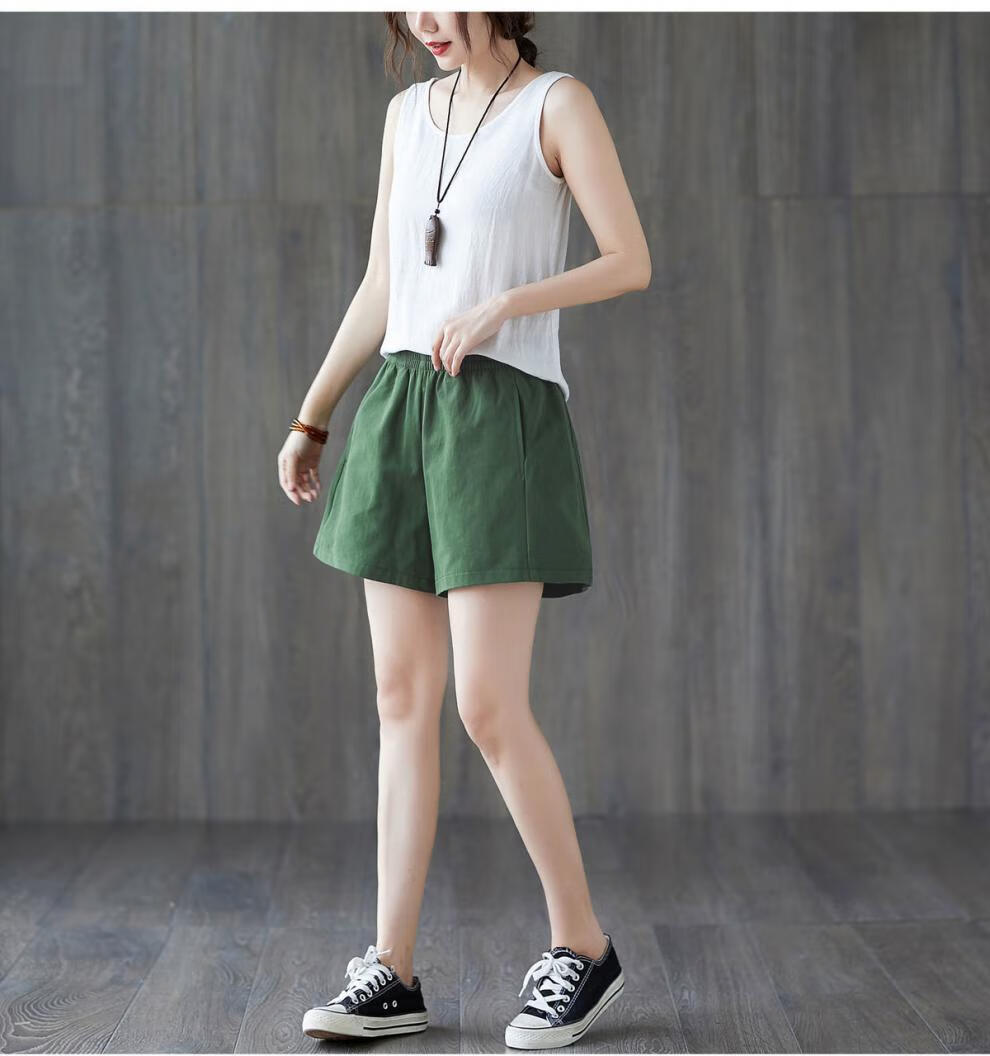 短裤女夏宽松2022新韩版紧高腰休闲阔腿运动热裤外穿胖mm裤衩绿色2020