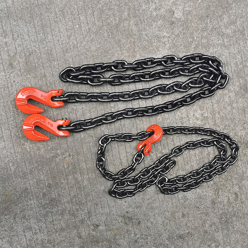 g80羊角带翅抓钩捆绑起重飞机链条锰钢铁链卡勾卸钢筋吊具链 8吨*3米