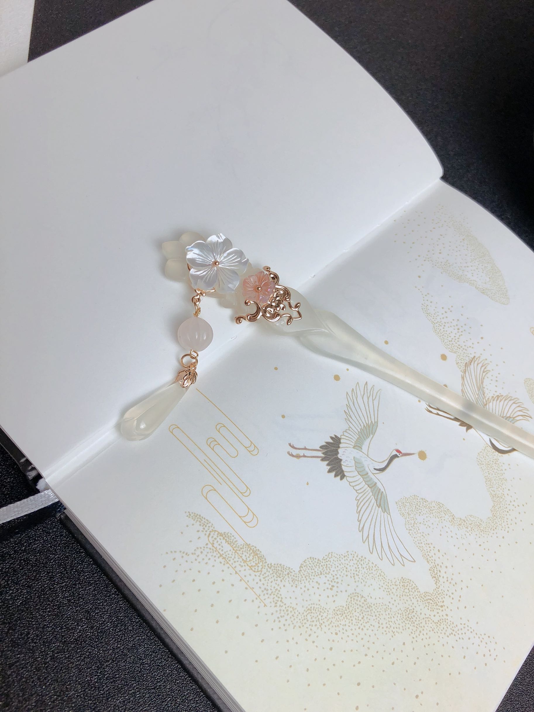 古风日常玉簪岫玉蝶贝汉服配饰仙气发簪气质头饰