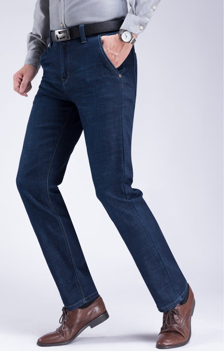 苹果牌牛仔裤男秋季 厚款品牌男裤苹果牛仔裤大裤脚宽松直筒商务蓝色