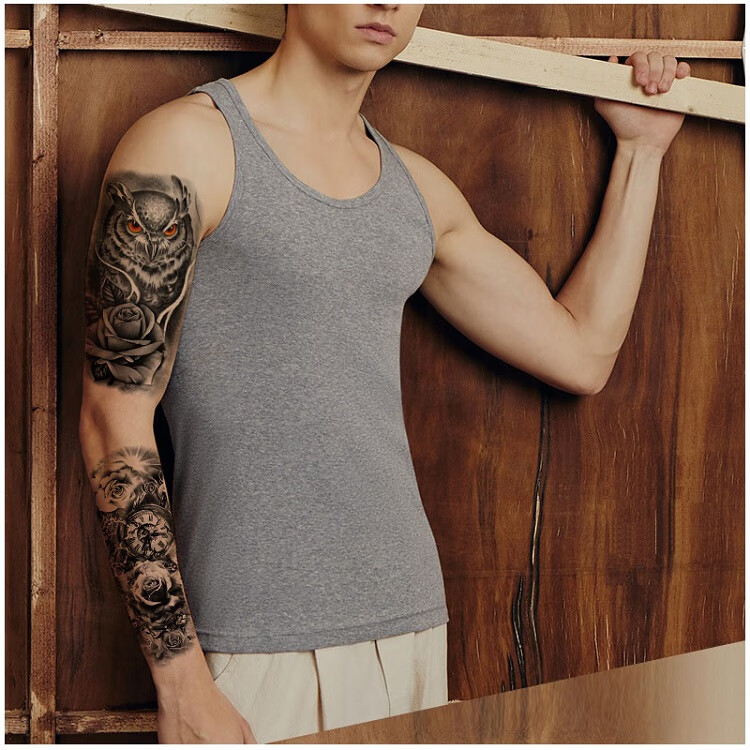 浪莎新品纹身贴8张黑色纹身贴防水男半臂小腿狮子老虎猫头鹰仿真一次