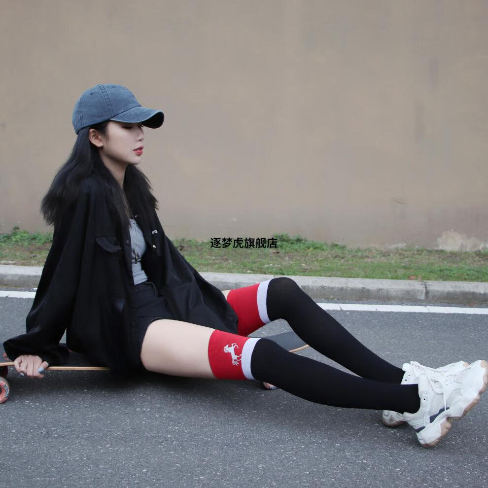 2022新款 春夏长筒跑步袜过膝袜马拉松压缩运动袜健身骑行夜跑反光