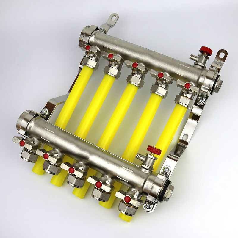 地暖分水器全铜加厚球阀分水器地暖阀门一体球阀分水器排气阀套阀