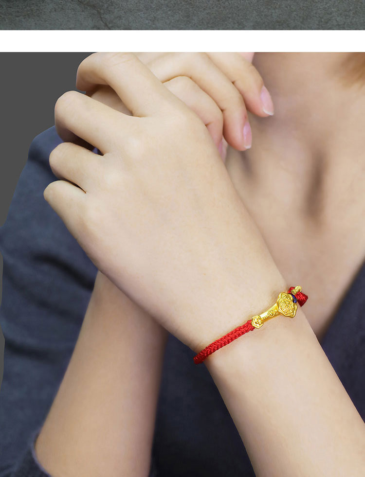 老凤凰 黄金转运珠3d硬金999足金福字如意黄金手牌红绳朱砂手链礼物