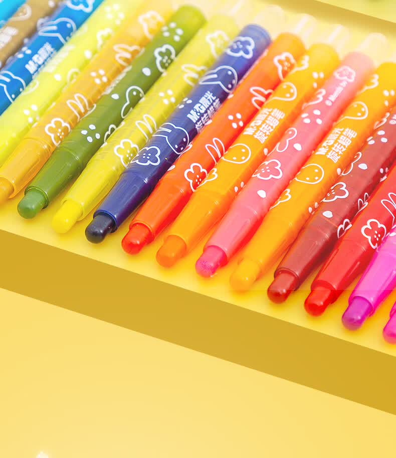 文具米菲旋转蜡笔儿童幼儿园炫彩色化油花棒彩绘棒套装12色24色36色48