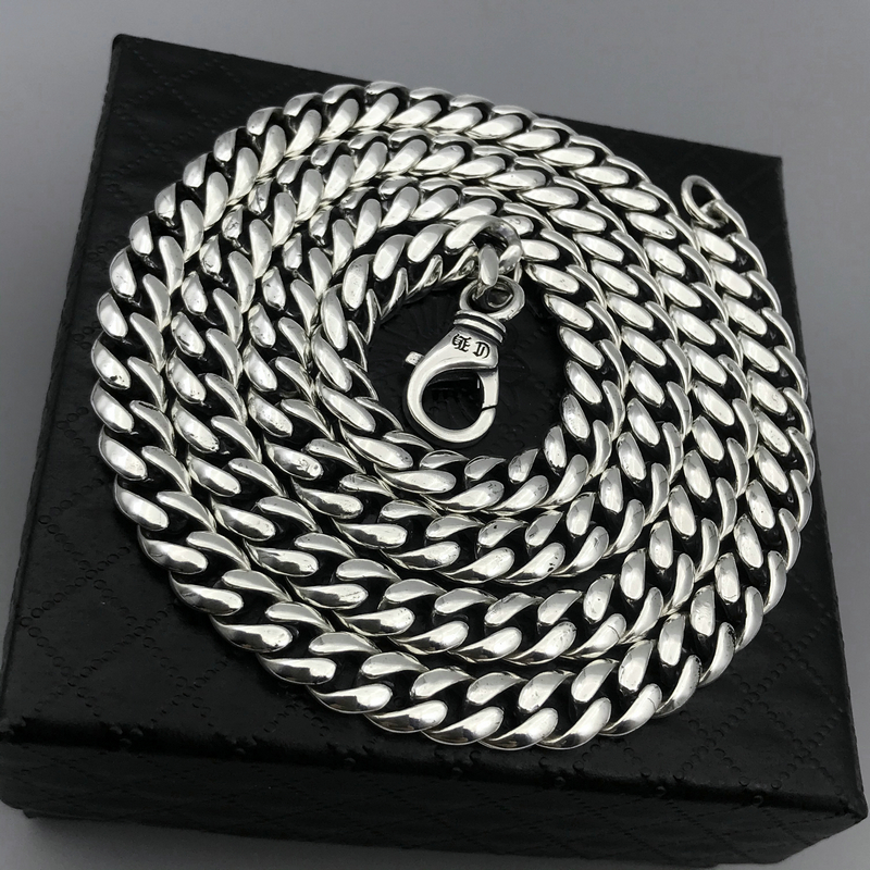 凌盛925银ch克罗心个性嘻哈男士女潮人日韩版复古65mm扁链古巴项链链