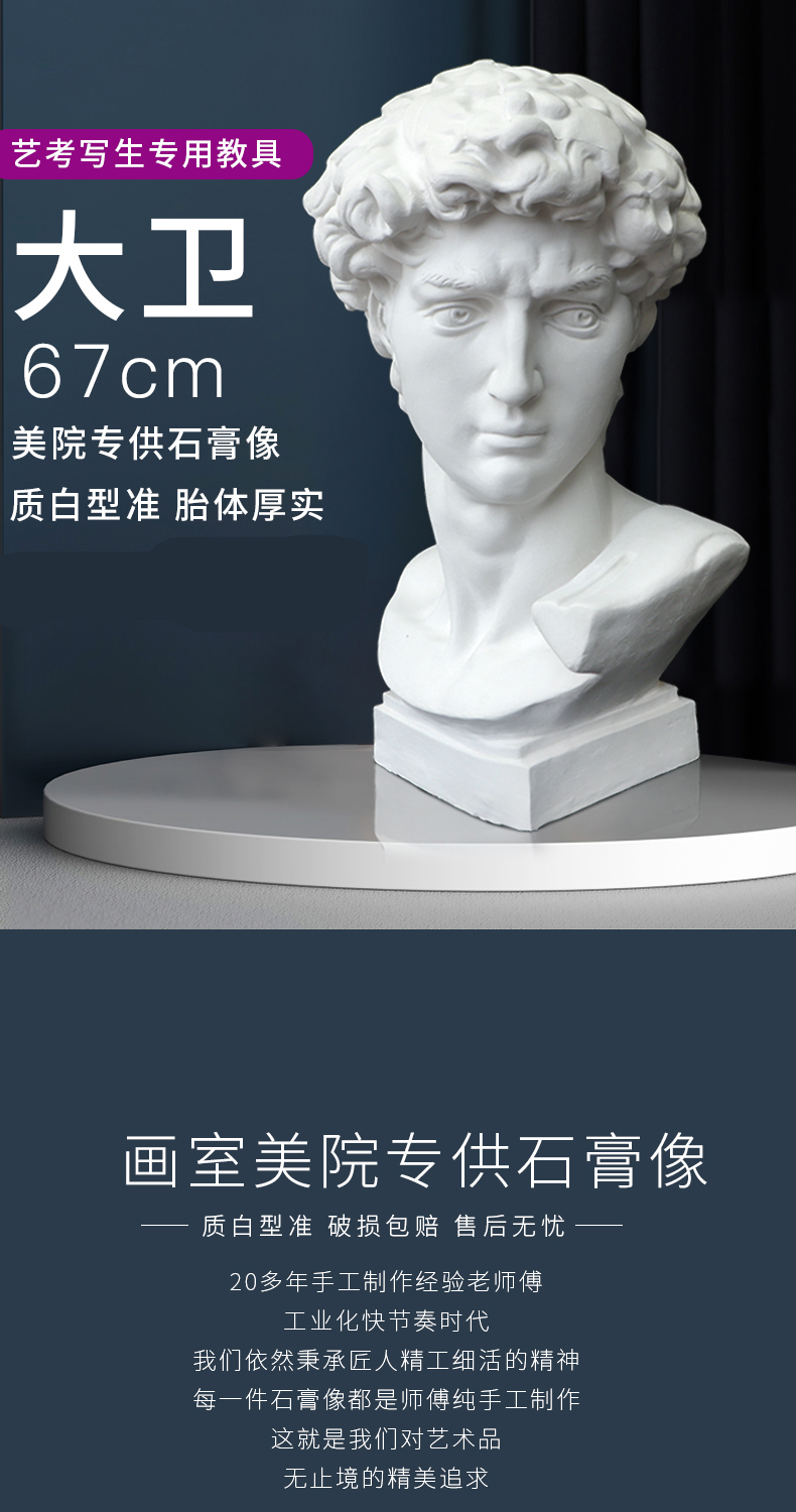 婕染 石膏像大卫石膏像美术教具石膏头像画室常用石膏雕塑石膏头像