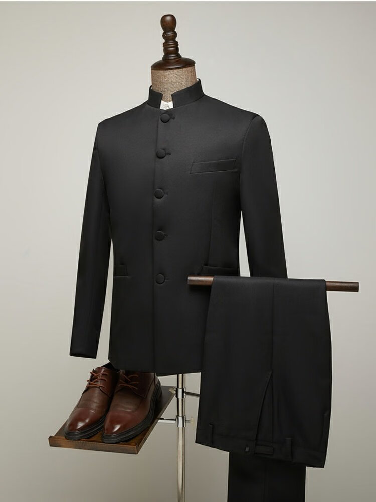 霖速中山装年轻款民国立领中山装学生五四青年装中国风西服套装男士大