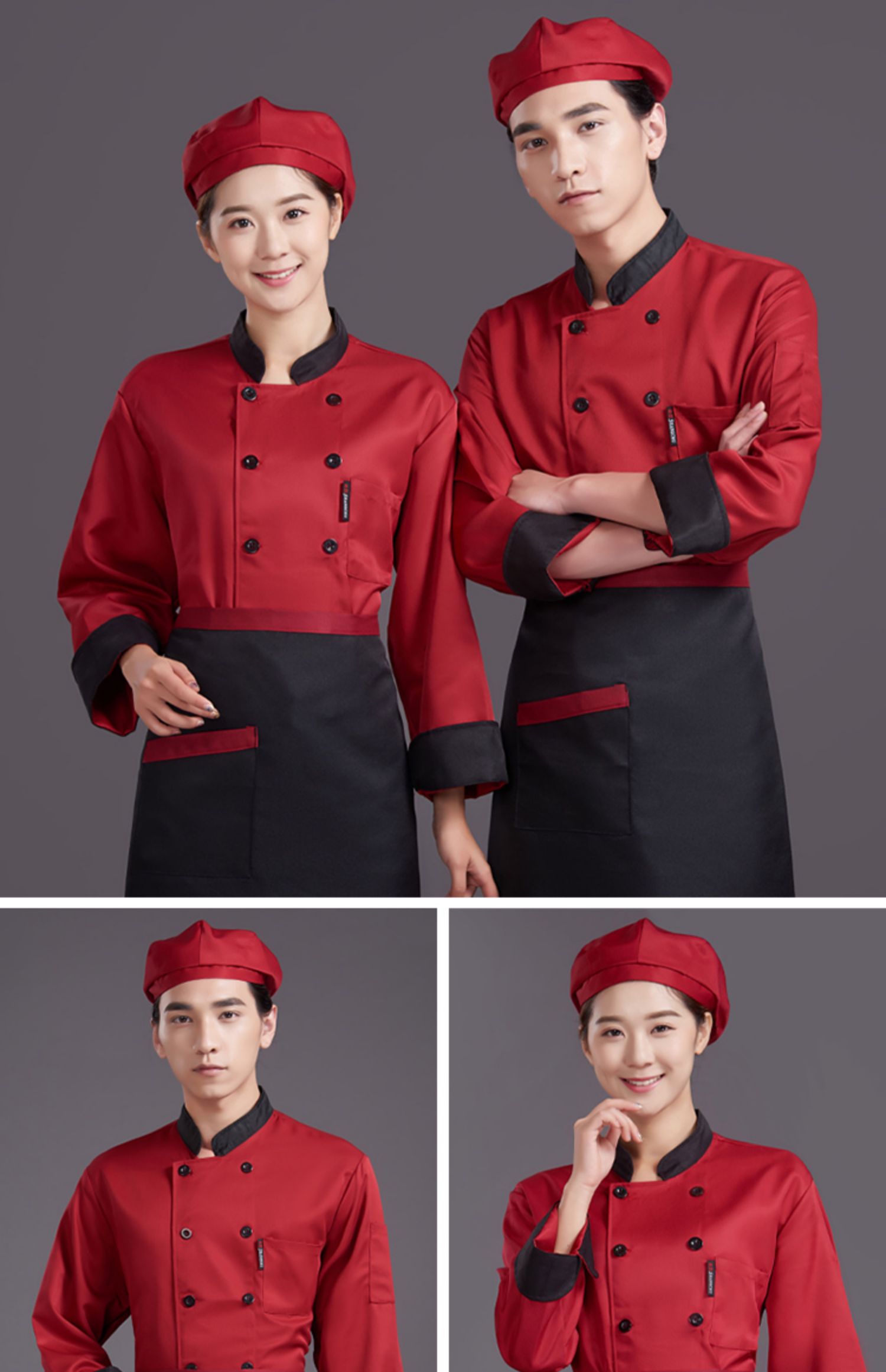 新款厨师服长袖上衣秋冬季装餐饮酒店厨房工作服男黑色