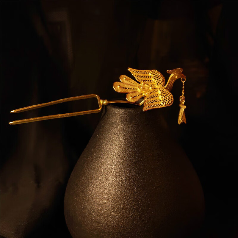 99银发簪手工花丝银丹凤朝阳簪子步摇流苏发饰银饰品新娘 簪子素银款