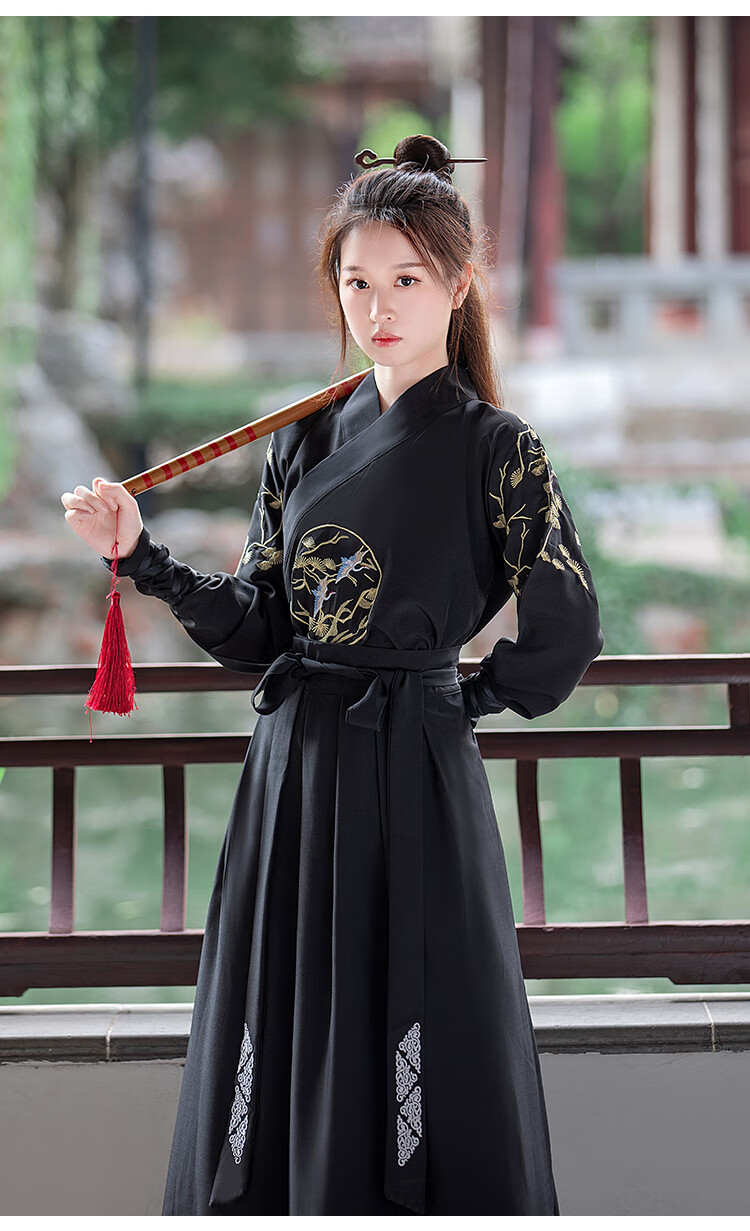女侠风古装武侠服装黑色汉服女刺绣中国风侠客男女同款交领齐腰襦裙