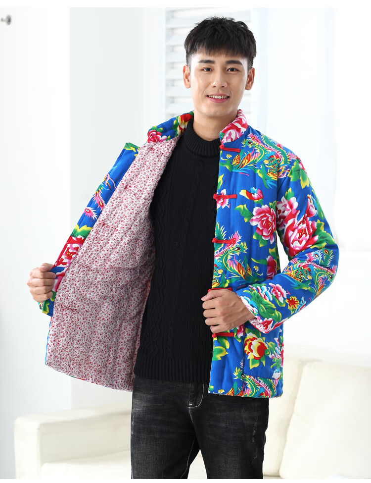 东北大花袄大棉袄冬季大花布男成人棉花手工棉衣加厚保暖民族风外套